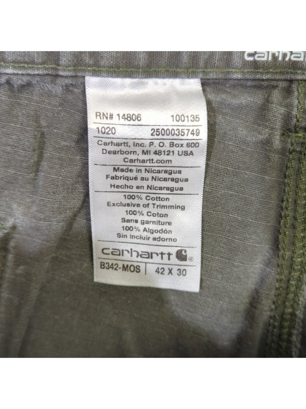 Carhartt Pants Men's 42x30 Fits 40x29 Green B342 MOS Cargo Carpenter Double Knee - Picture 13 of 14